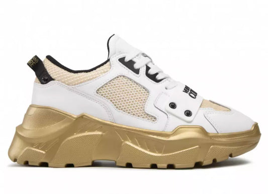 Versace Jeans Elegant Leather Sneakers with Gold-Tone Details