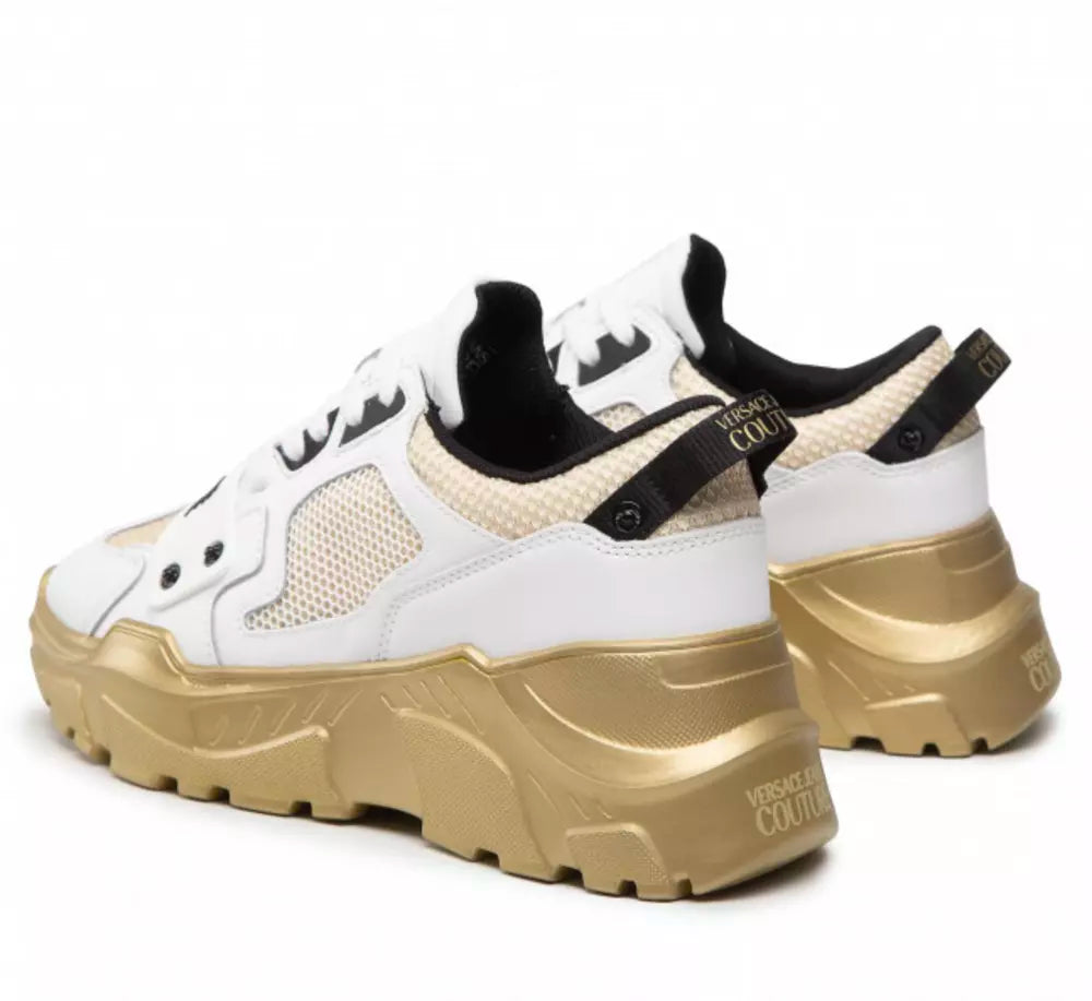 Versace Jeans Elegant Leather Sneakers with Gold-Tone Details