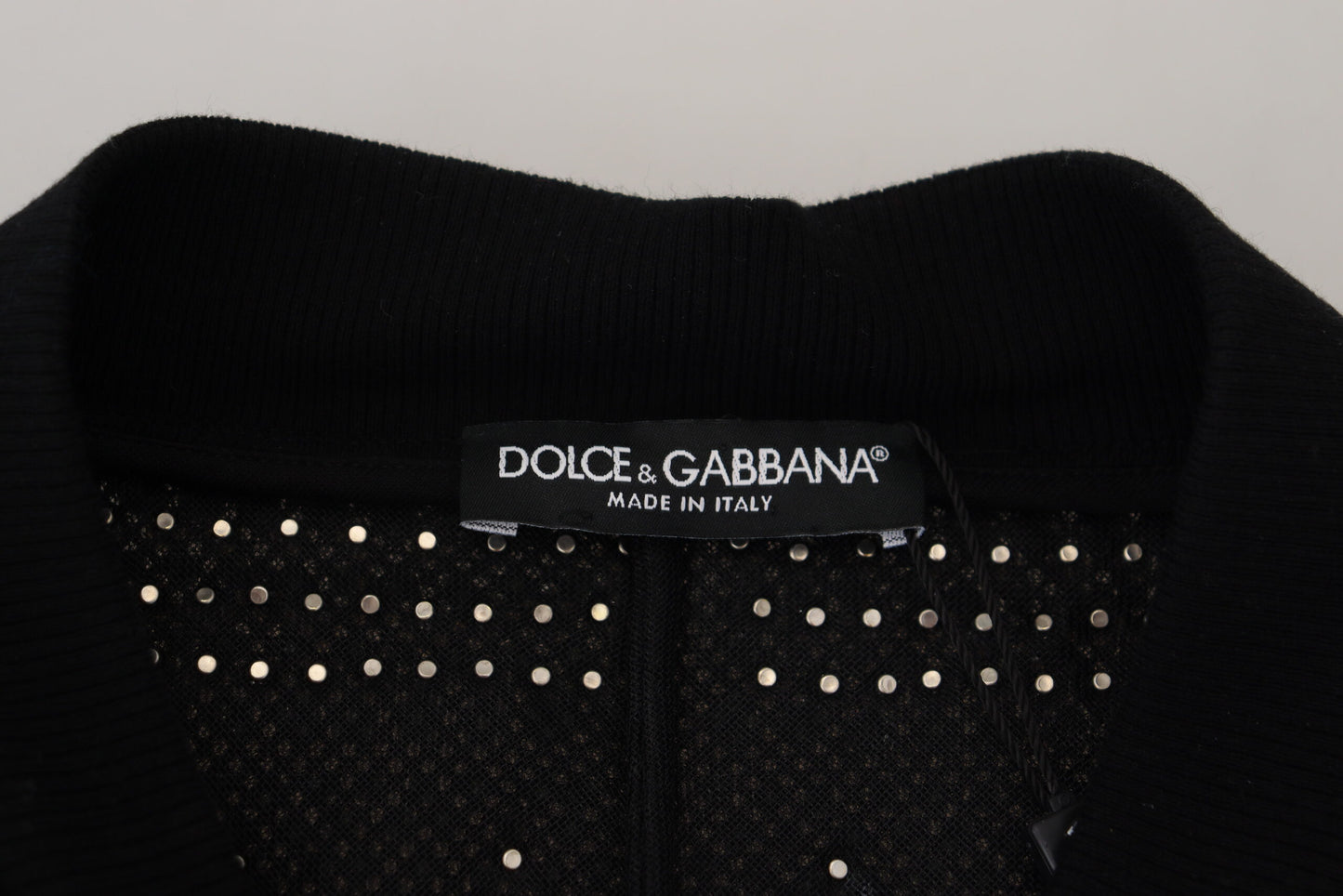 Dolce & Gabbana Embellished Black Cotton Zip Sweater