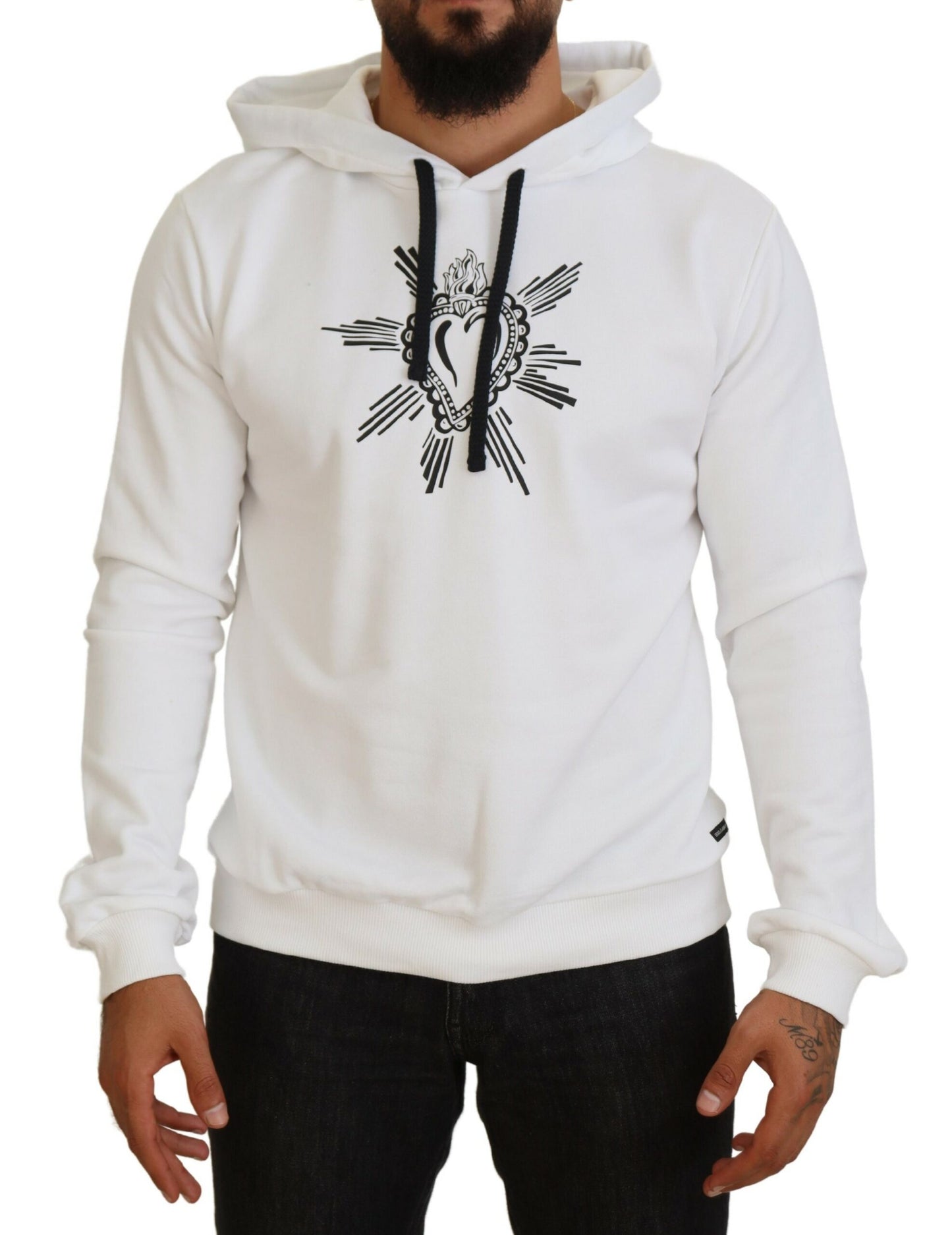 Dolce & Gabbana Sacred Heart Hooded White Sweater