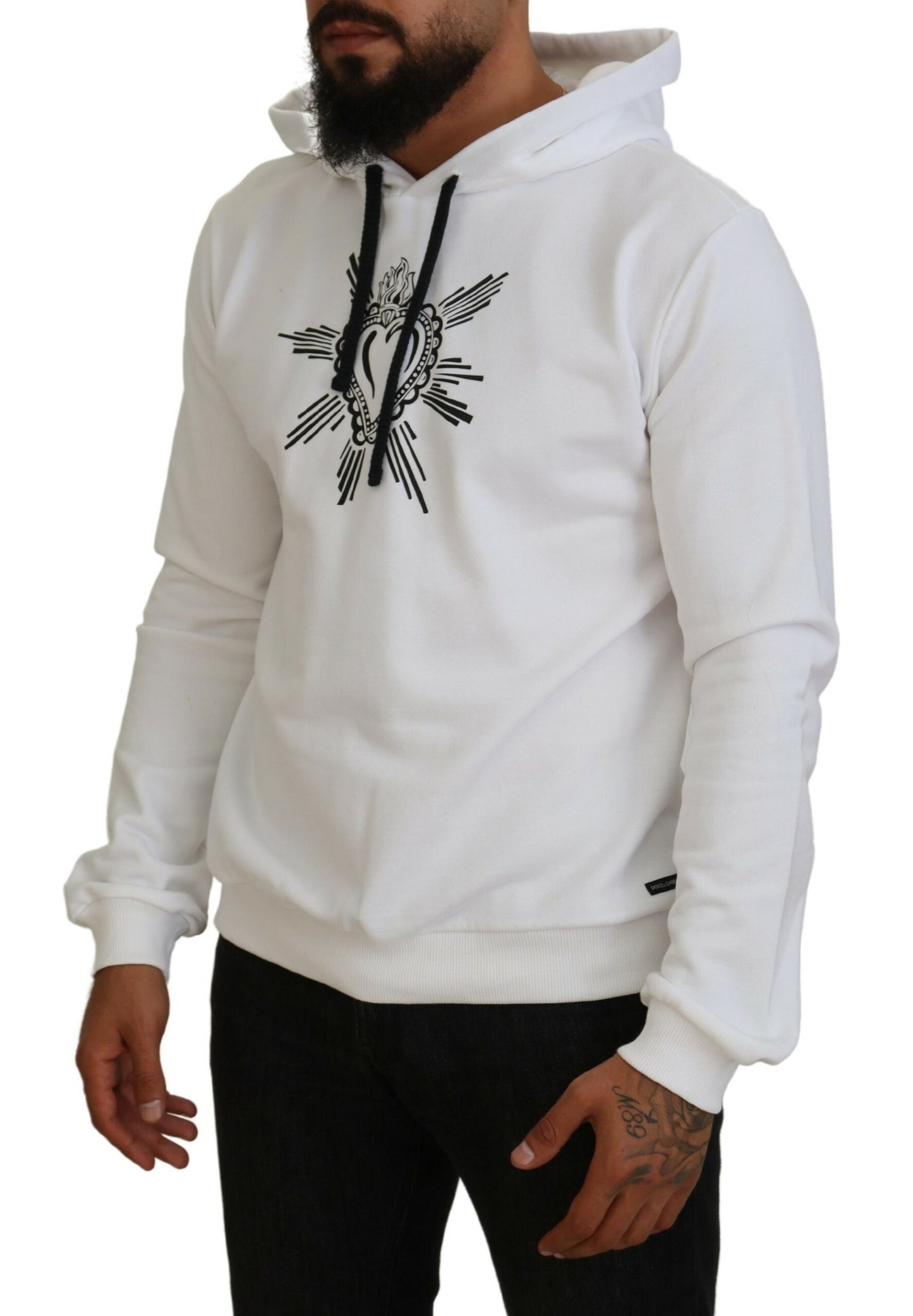 Dolce & Gabbana Sacred Heart Hooded White Sweater