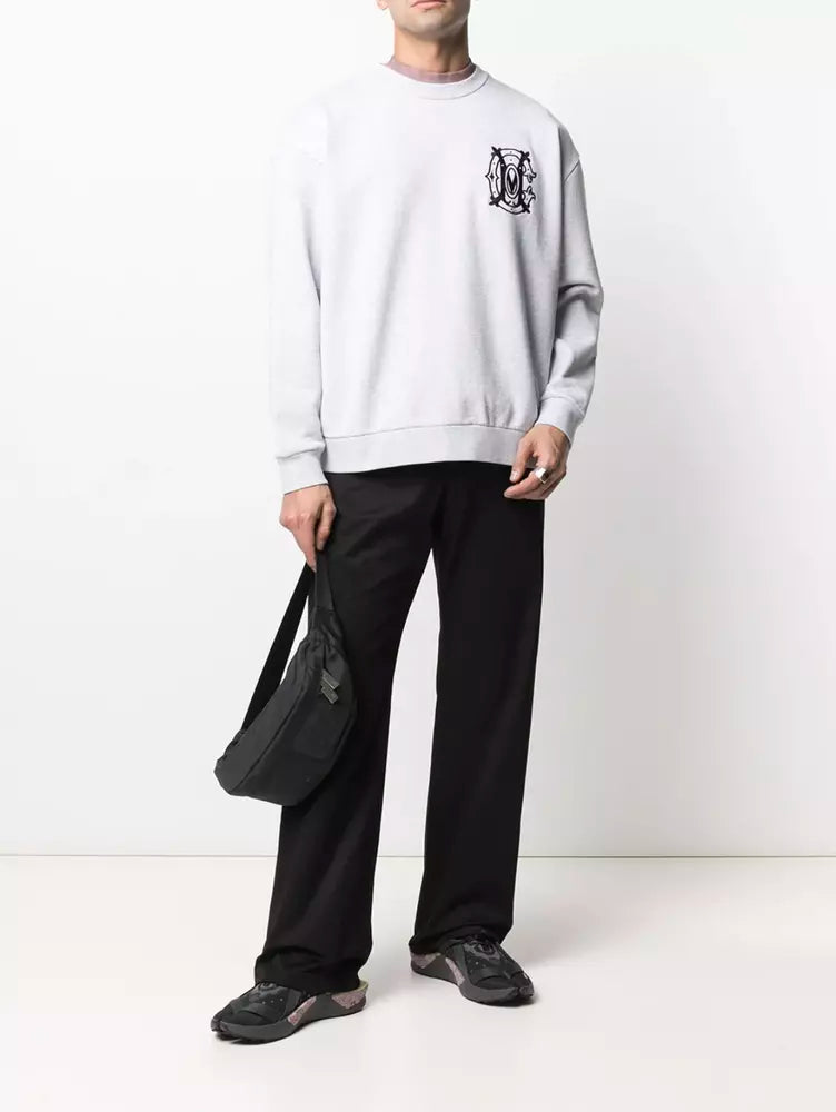 Marcelo Burlon Embroidered Logo Grey Crewneck Sweatshirt