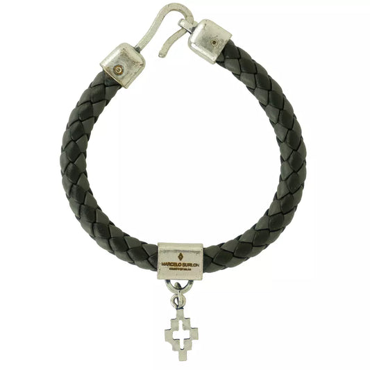 Marcelo Burlon Sleek Black Leather Bracelet with Metal Accents