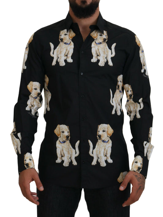 Dolce & Gabbana Elegant Black Dog Print Casual Shirt