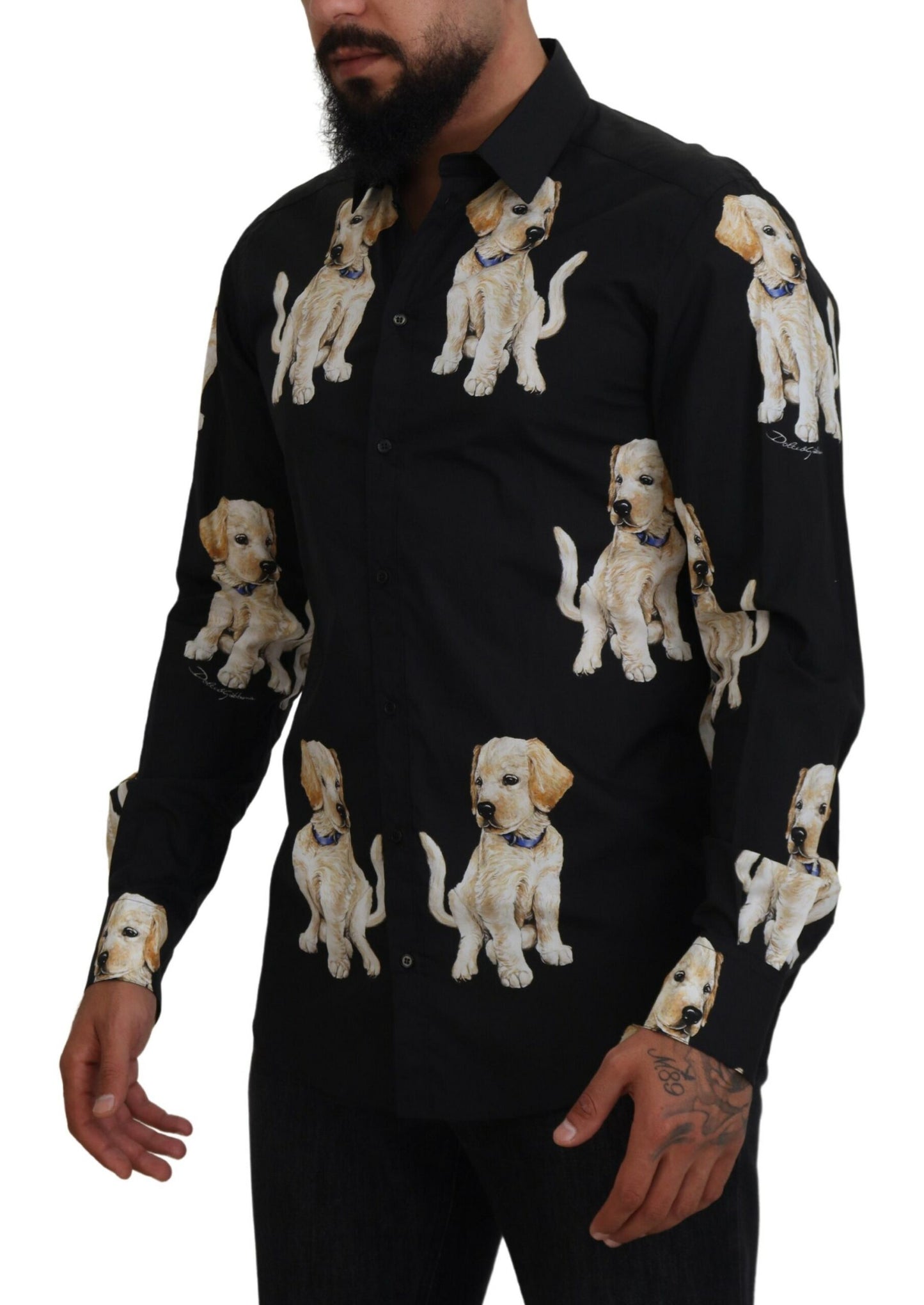 Dolce & Gabbana Elegant Black Dog Print Casual Shirt