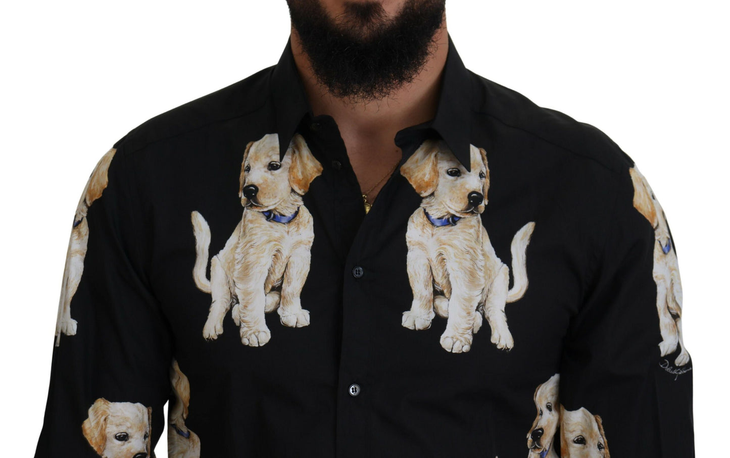 Dolce & Gabbana Elegant Black Dog Print Casual Shirt