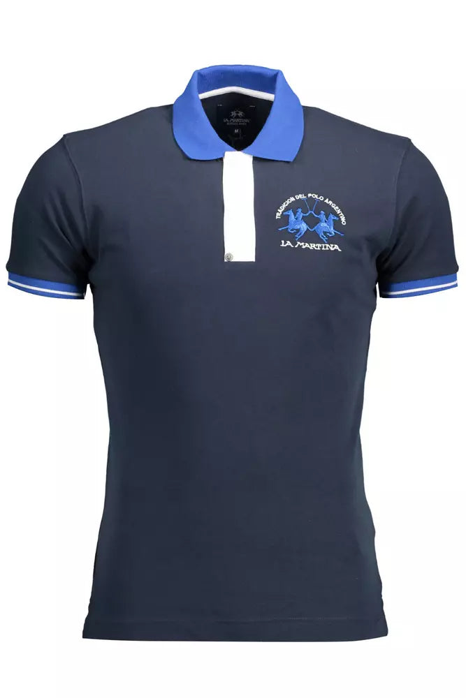 La Martina Blue Cotton Men Polo Shirt