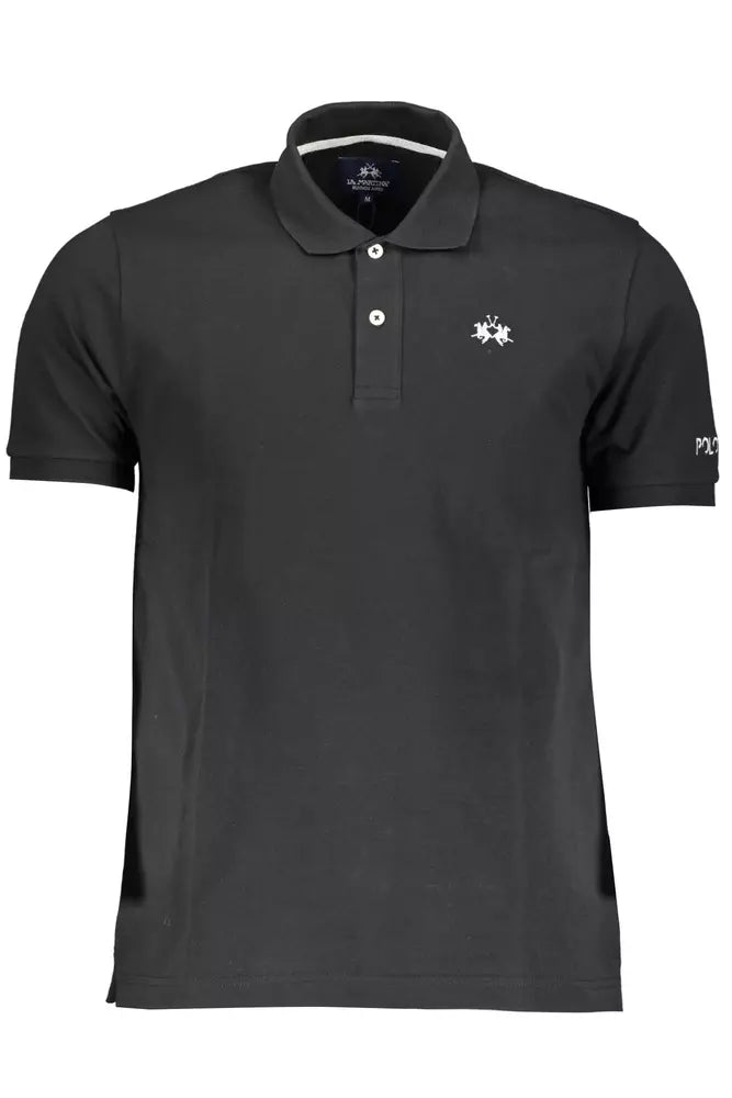 La Martina Black Cotton Men Polo Shirt