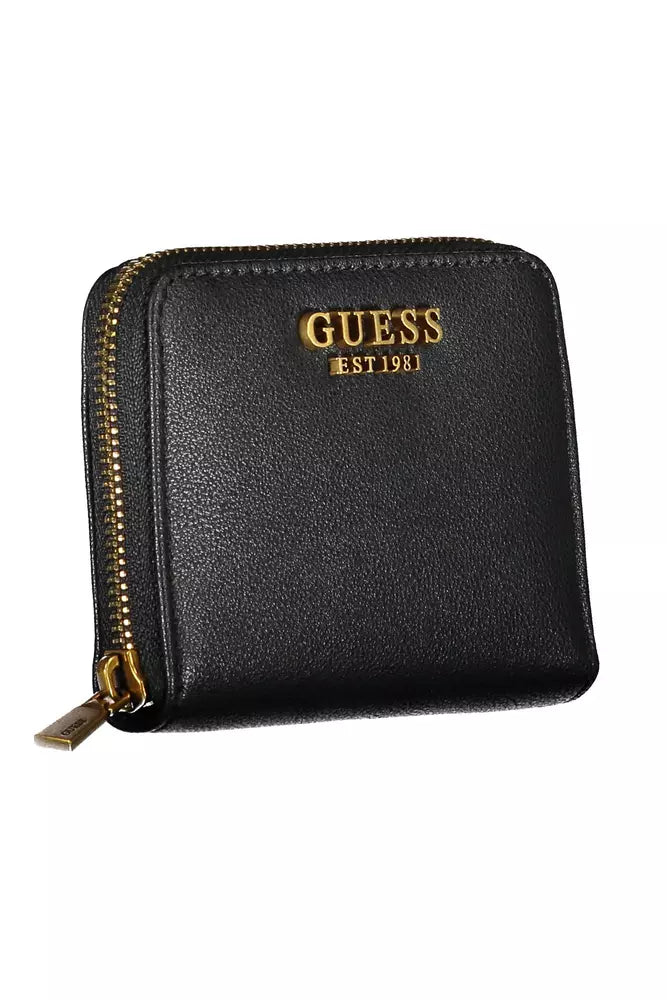 Guess Jeans Sleek Black Polyethylene Guess Wallet with Zip Closure