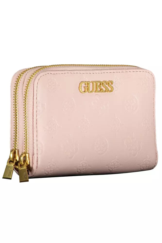 Guess Jeans Chic Pink Double Compartment Wallet with Logo Detail