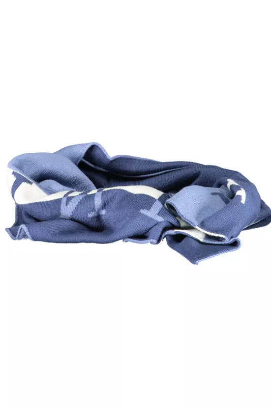 Harmont & Blaine Elegant Blue Wool-Blend Scarf with Logo Detail