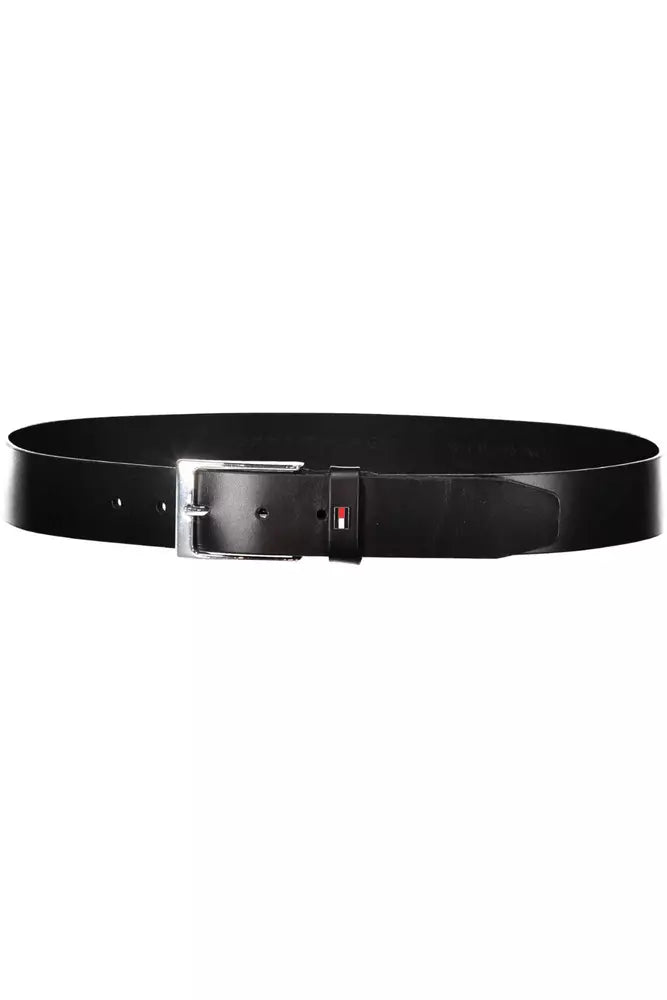 Tommy Hilfiger Elegant Black Leather Belt with Metal Buckle