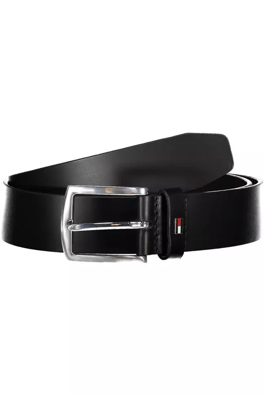 Tommy Hilfiger Elegant Black Leather Belt with Metal Buckle