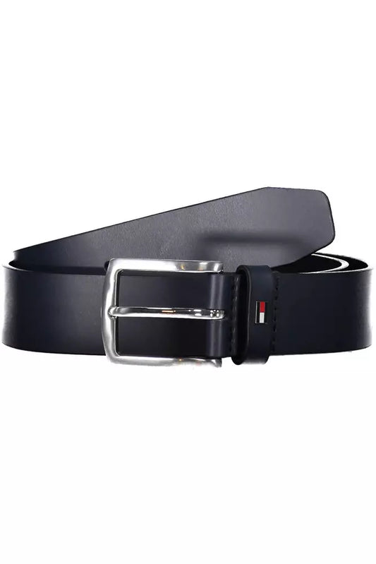 Tommy Hilfiger Elegant Blue Leather Belt with Metal Buckle