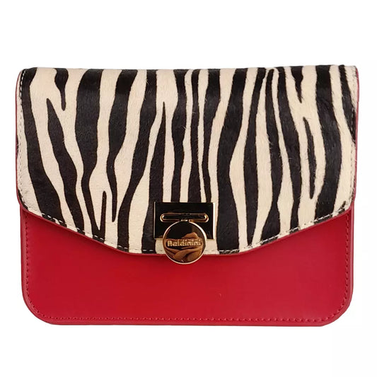 Baldinini Trend Chic Red Calfskin & Zebra Print Crossbody Bag