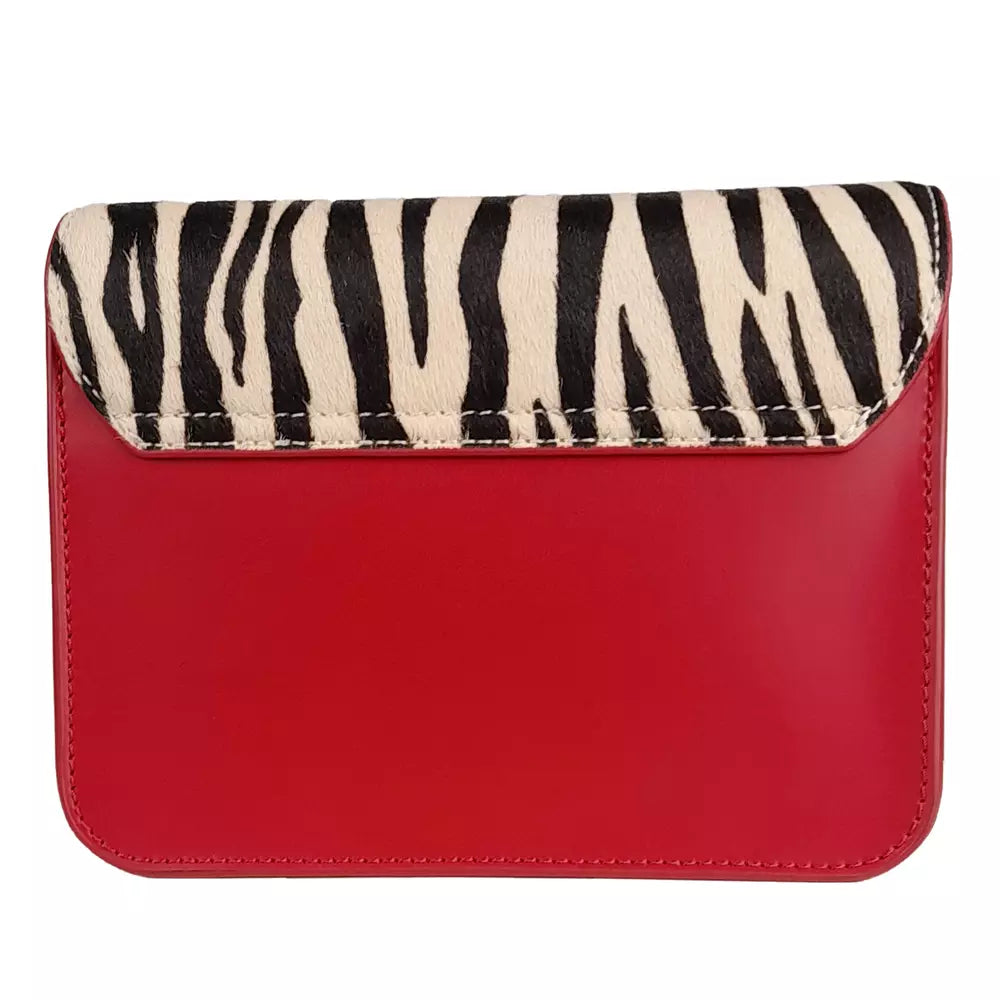 Baldinini Trend Chic Red Calfskin & Zebra Print Crossbody Bag