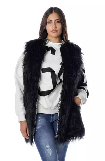 Gaelle Chic Faux Fur Zip Vest In Elegant Black