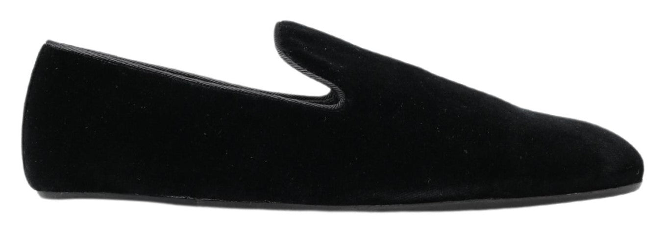 Dolce & Gabbana Elegant Black Velvet Loafers – Pure Sophistication