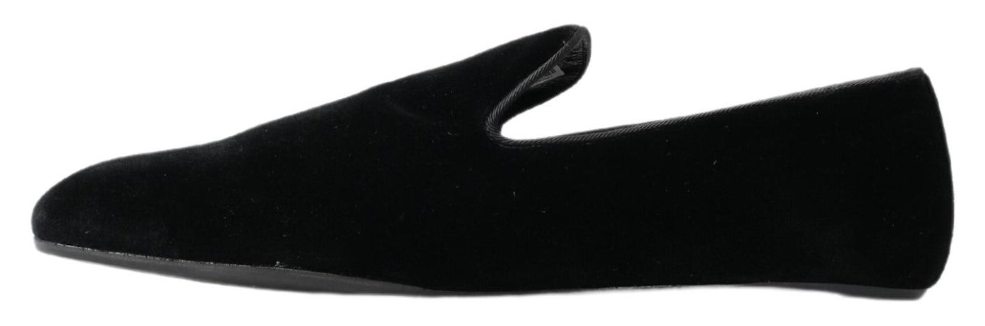 Dolce & Gabbana Elegant Black Velvet Loafers – Pure Sophistication