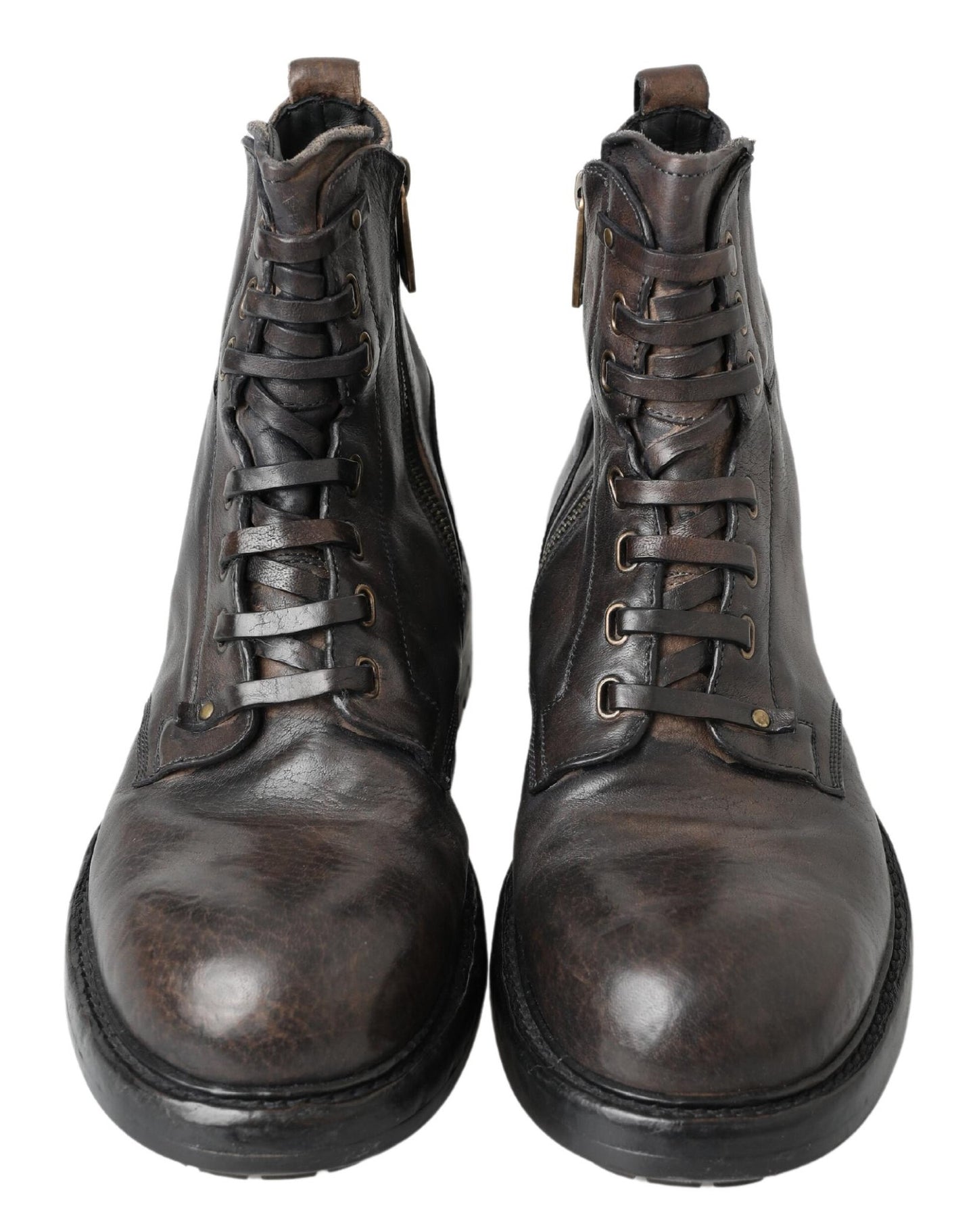 Dolce & Gabbana Italian Leather Combat Boots in Rich Brown