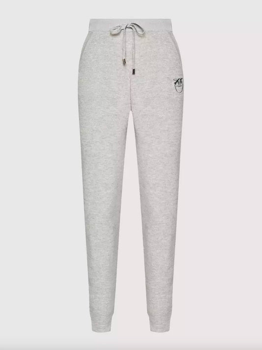 PINKO Chic Gray Ribbed Wool-Cashmere Blend Pants