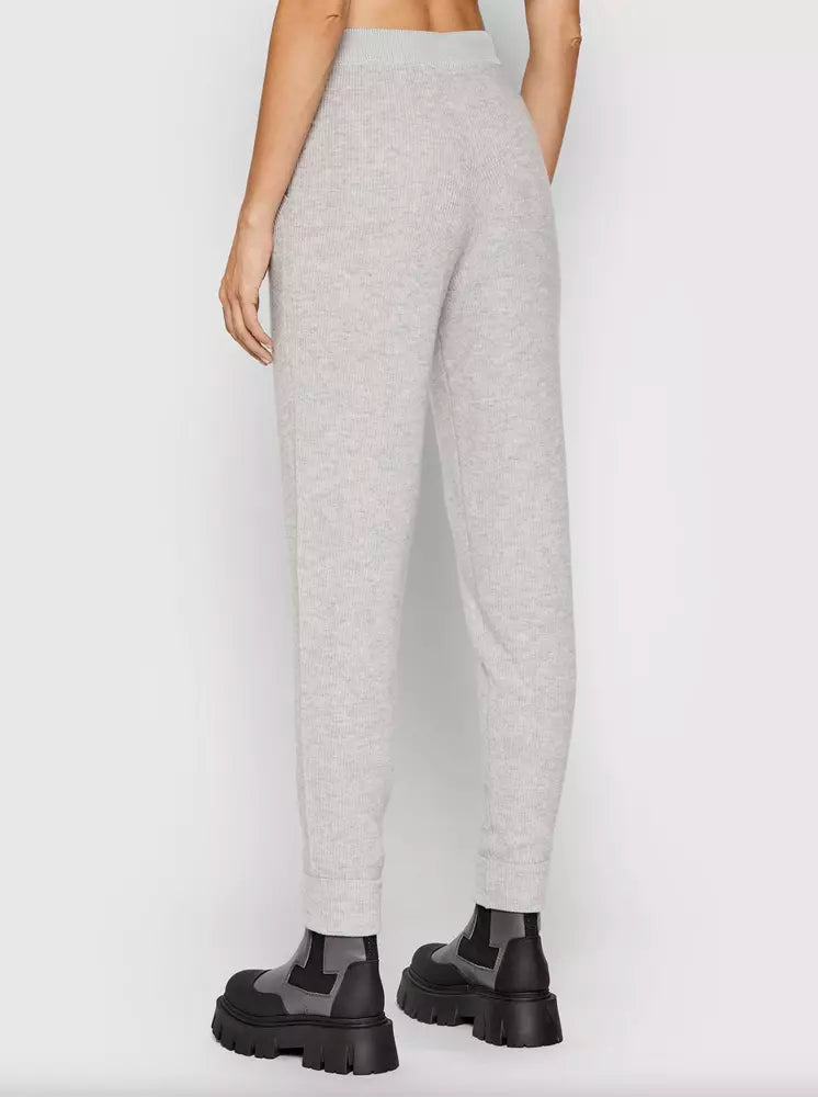 PINKO Chic Gray Ribbed Wool-Cashmere Blend Pants