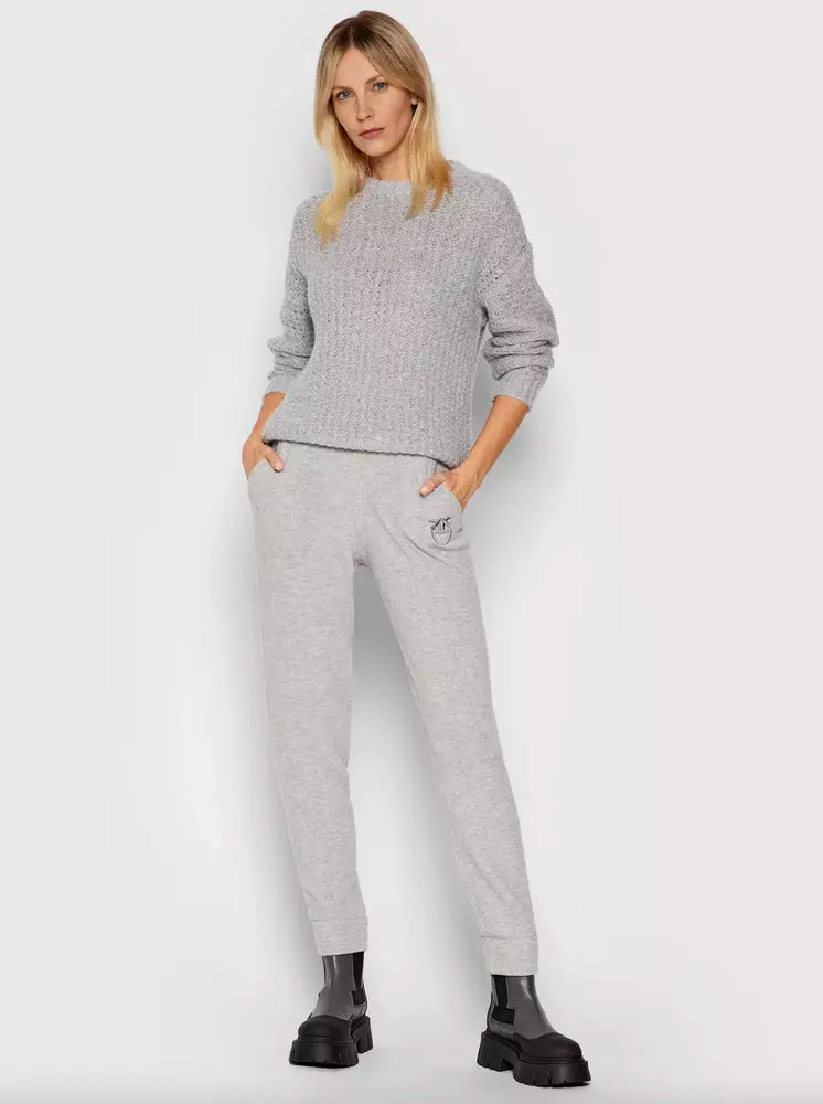 PINKO Chic Gray Ribbed Wool-Cashmere Blend Pants