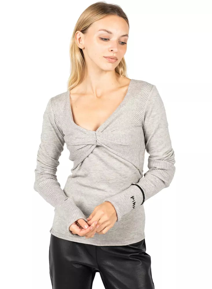 PINKO Elegant V-neck Crossover Sweater in Gray