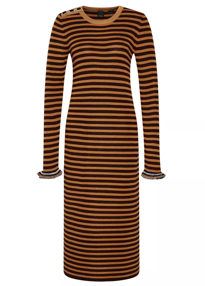 PINKO Chic Jewel Shoulder Striped Midi Dress