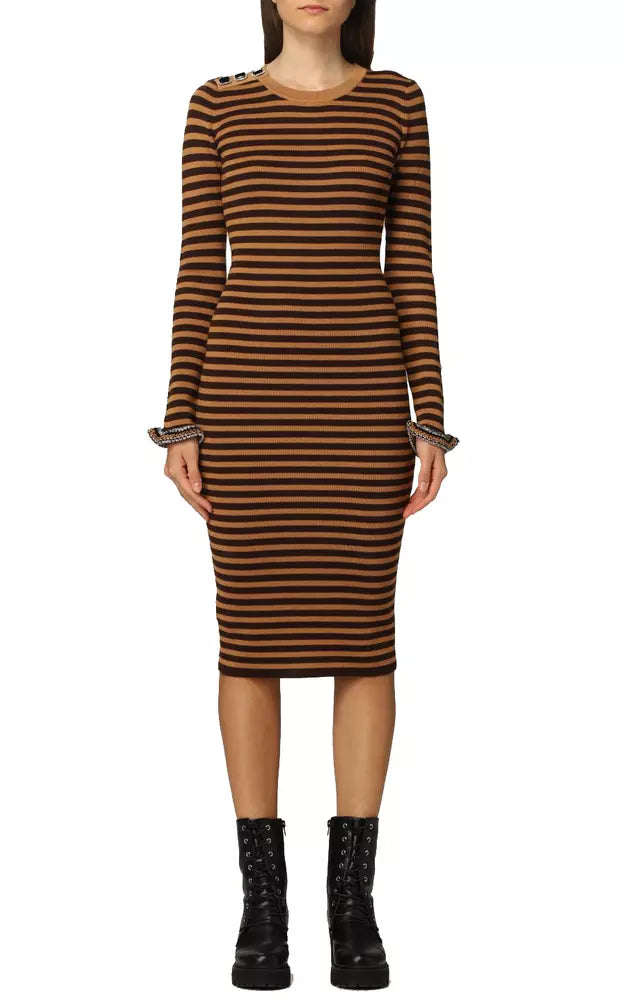 PINKO Chic Jewel Shoulder Striped Midi Dress