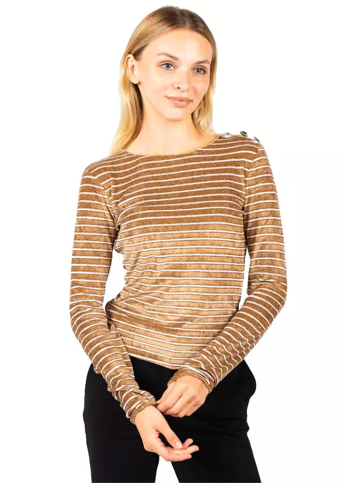 PINKO Elegant Striped Jersey Sweater with Button Details