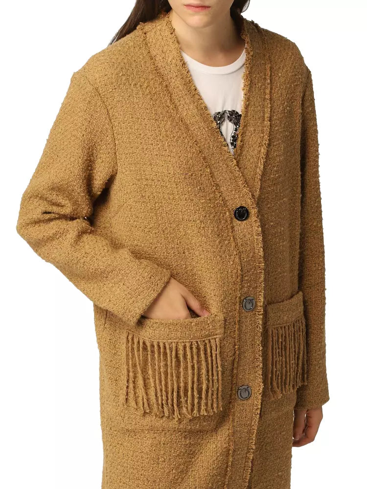 PINKO Chic Cotton Tweed Fringe Coat