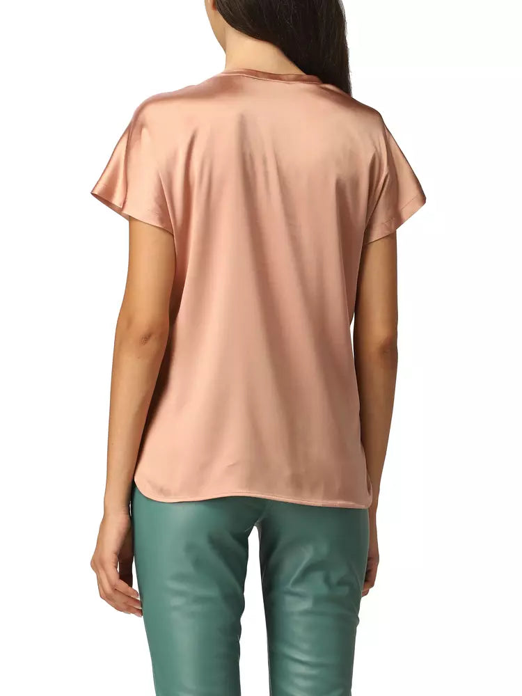 PINKO Elegant Short Sleeve Stretch Silk Blouse