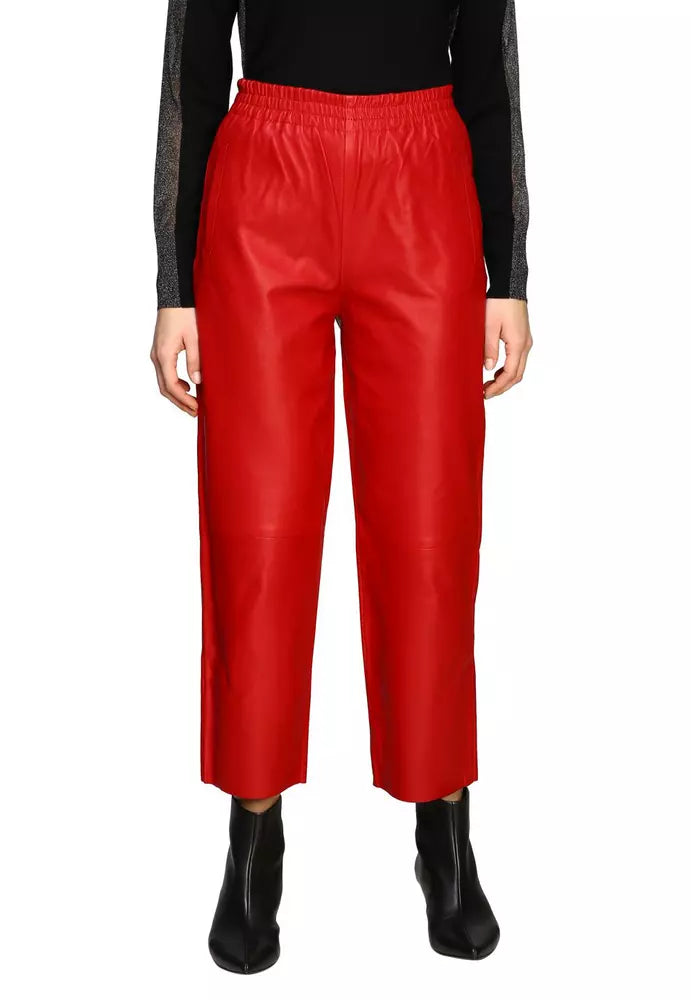 PINKO Elegant Red Lambskin Trousers with Elastic Waist