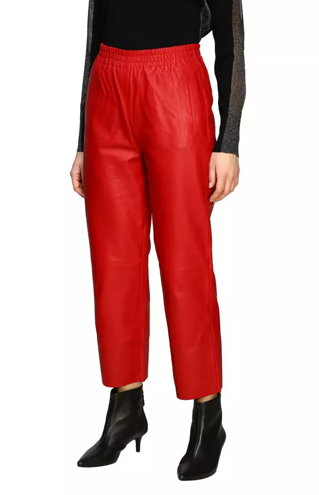 PINKO Elegant Red Lambskin Trousers with Elastic Waist