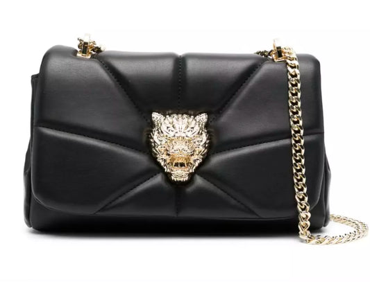 Plein Sport Elegant Black Crossbody with Gold Chain Accent