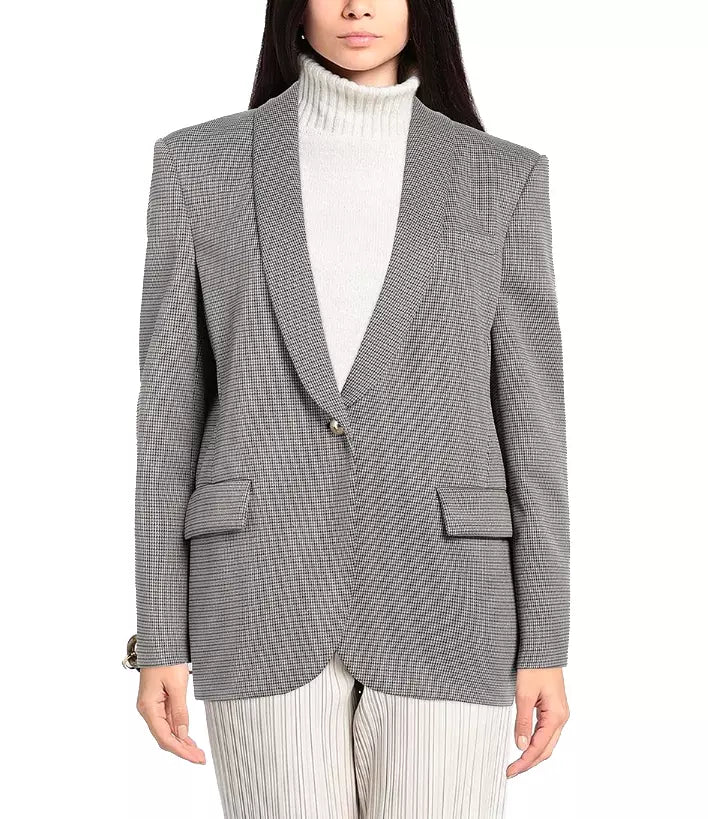 PINKO Chic Houndstooth Blazer with Metallic Accents