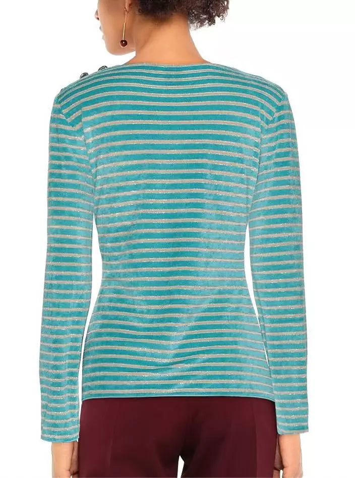 PINKO Chic Green Striped Jersey Sweater