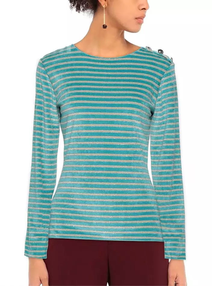 PINKO Chic Green Striped Jersey Sweater