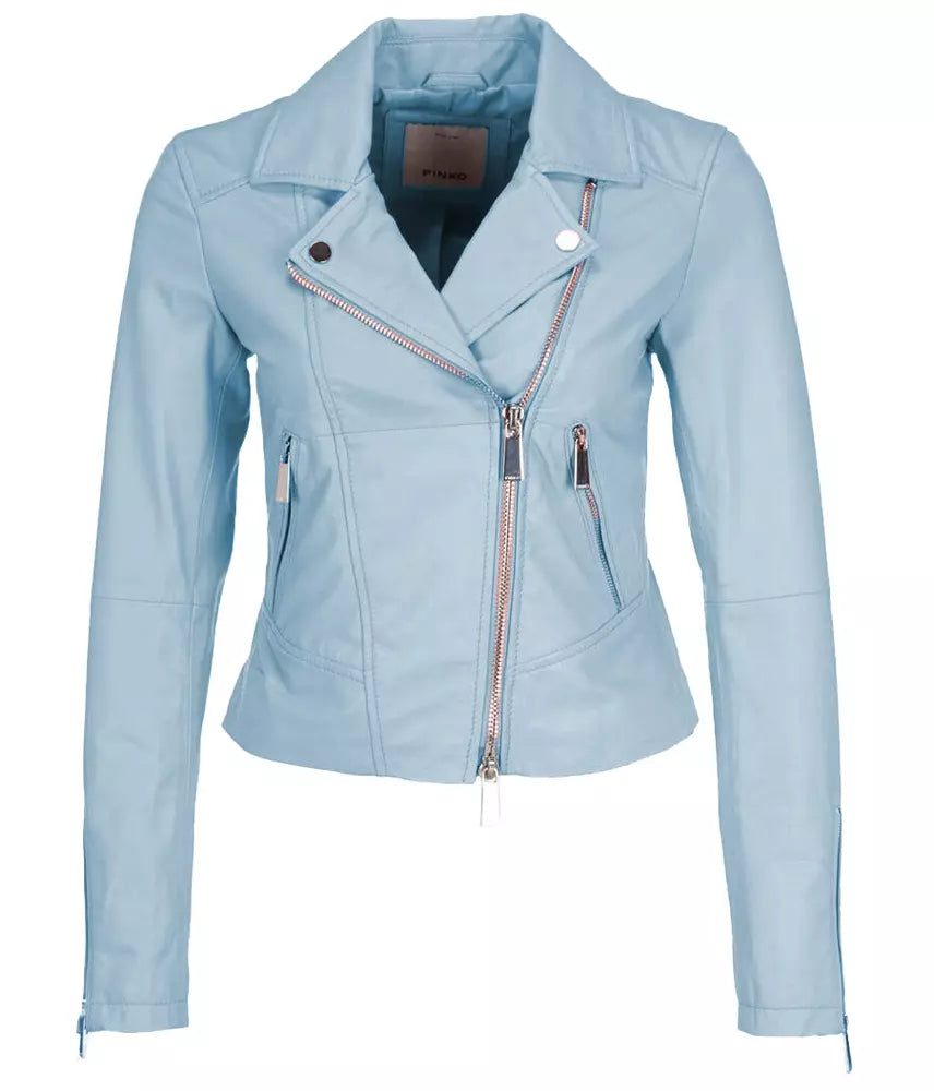 PINKO Chic Light Blue Lambskin Biker Jacket