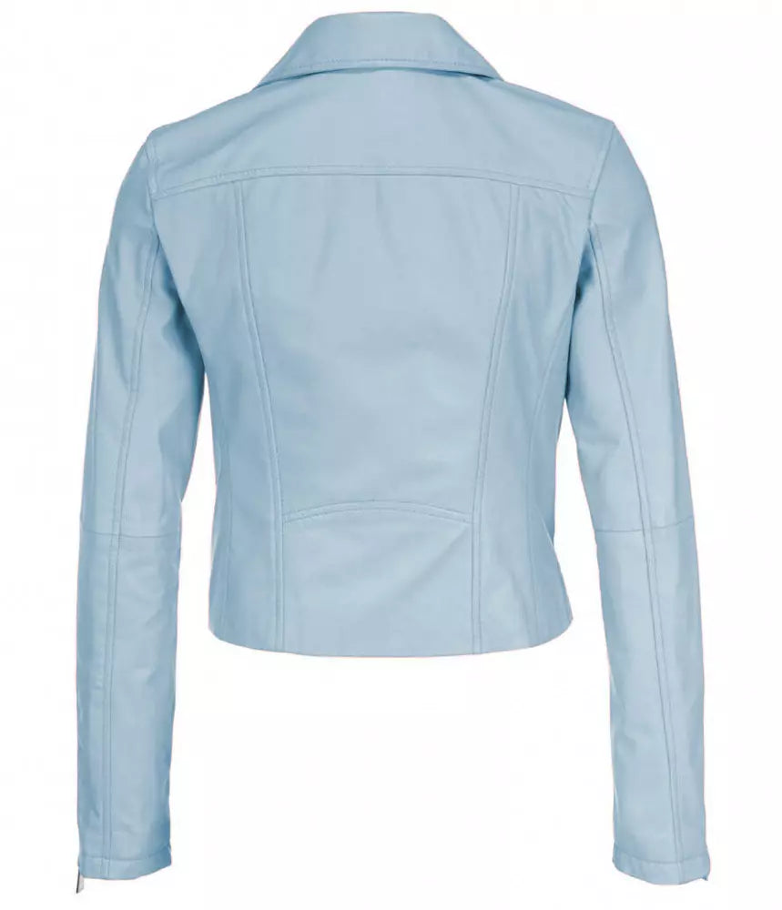 PINKO Chic Light Blue Lambskin Biker Jacket