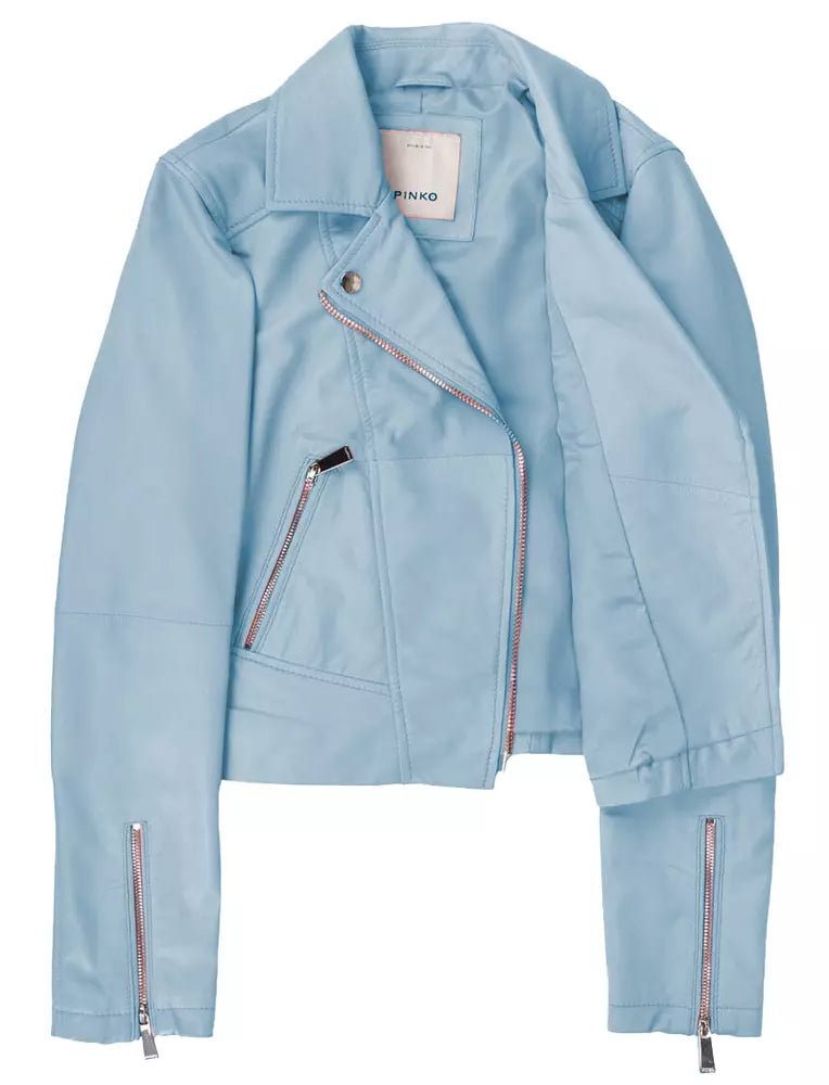 PINKO Chic Light Blue Lambskin Biker Jacket