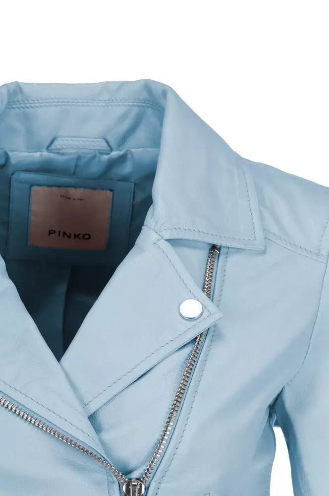 PINKO Chic Light Blue Lambskin Biker Jacket