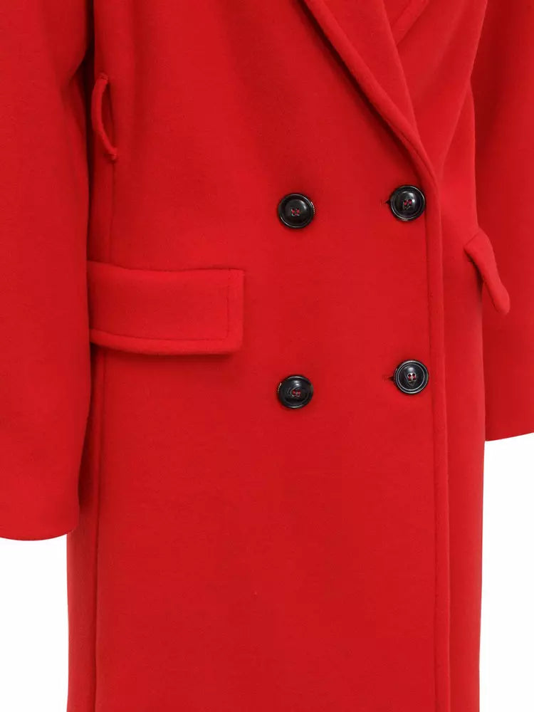 PINKO Chic Double-Breasted Red Velor Coat