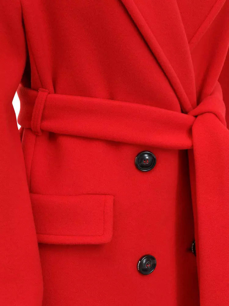 PINKO Chic Double-Breasted Red Velor Coat