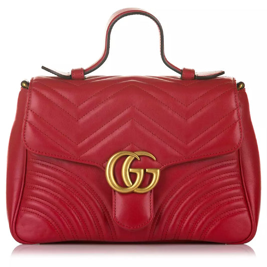 Gucci Elegant Chevron Quilted Red Leather Crossbody