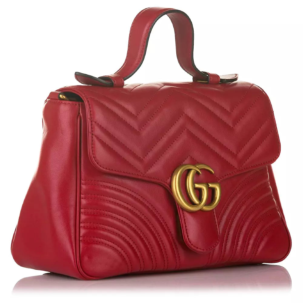 Gucci Elegant Chevron Quilted Red Leather Crossbody