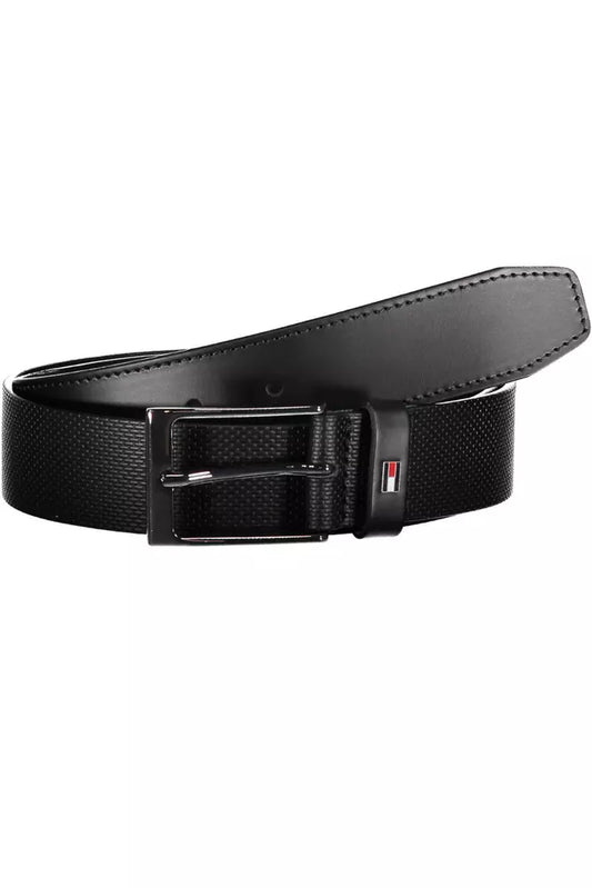 Tommy Hilfiger Elegant Black Leather Belt with Metal Buckle