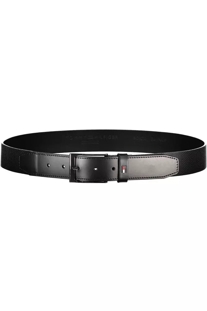 Tommy Hilfiger Elegant Black Leather Belt with Metal Buckle