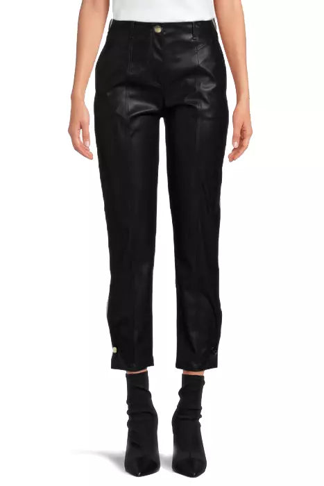 PINKO Chic Eco-Leather Medusa Trousers with Ankle Snaps